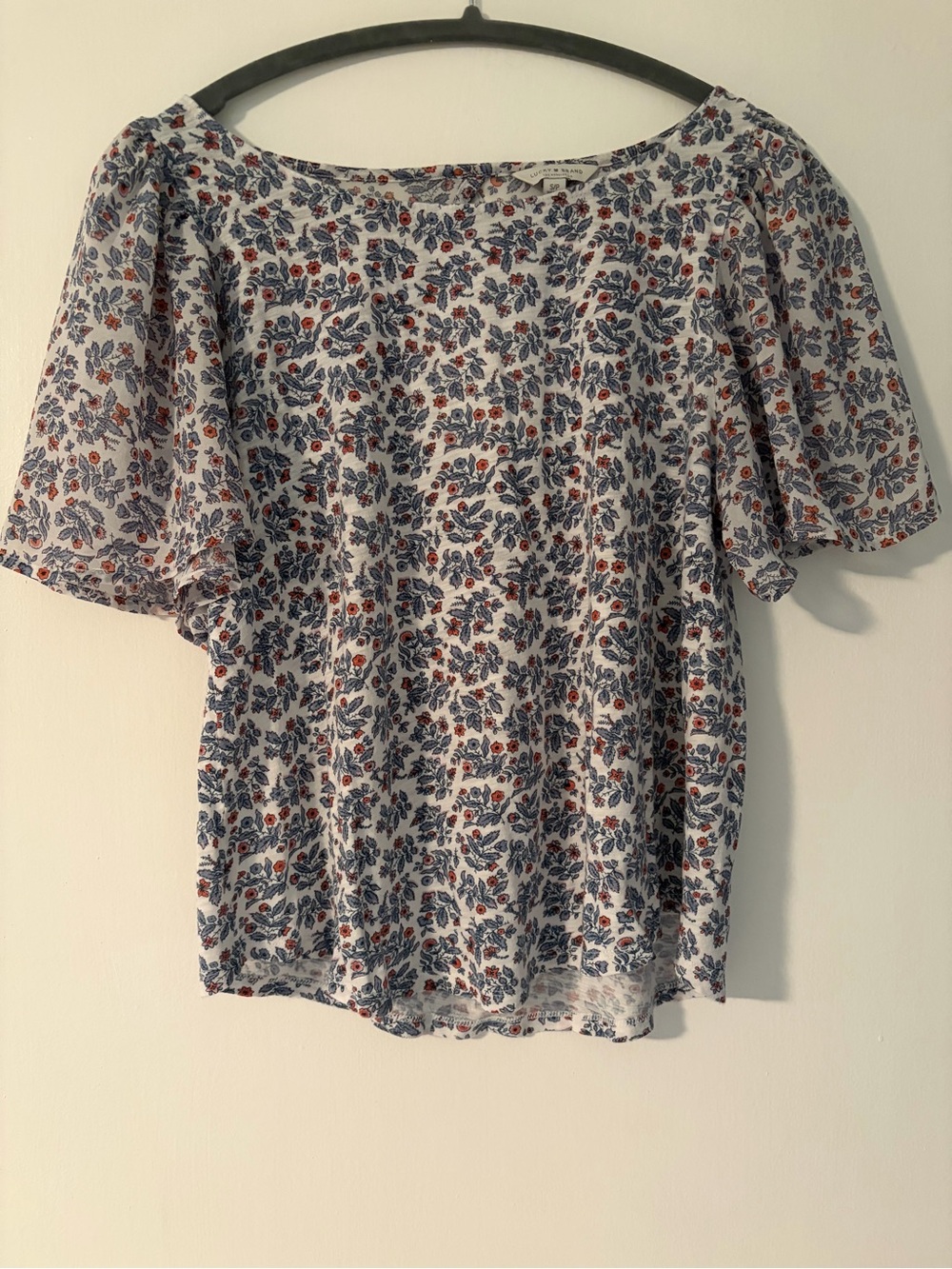Lucky Brand Floral Puff Sleeve Blouse - Blue, Red & White
